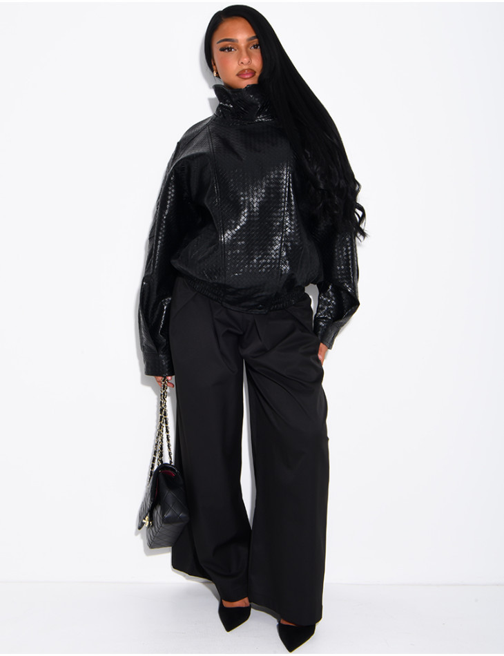Crocodile-print faux leather jacket