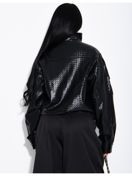 Crocodile-print faux leather jacket