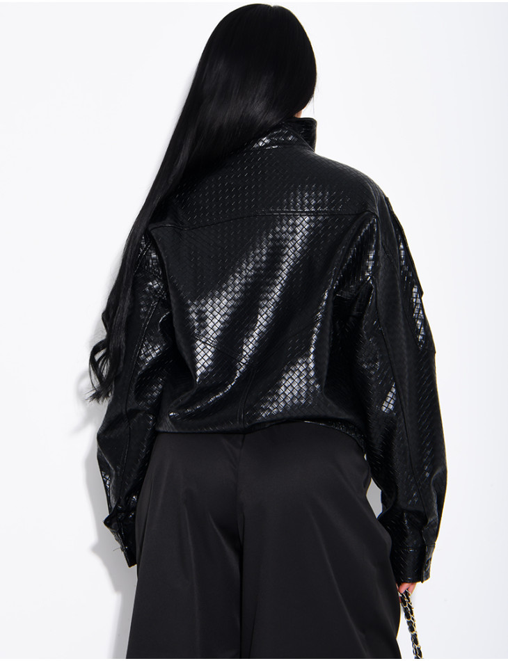 Crocodile-print faux leather jacket