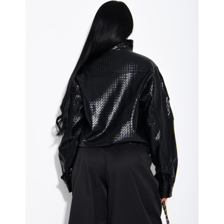 Crocodile-print faux leather jacket