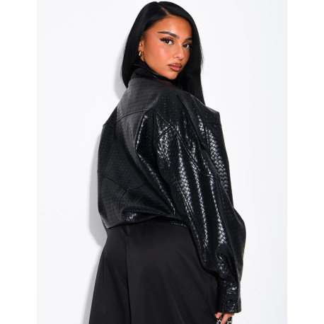 Crocodile-print faux leather jacket