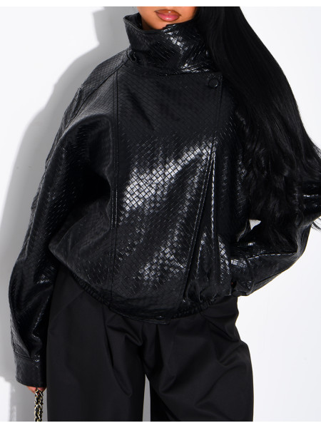 Crocodile-print faux leather jacket