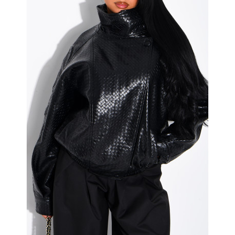 Crocodile-print faux leather jacket