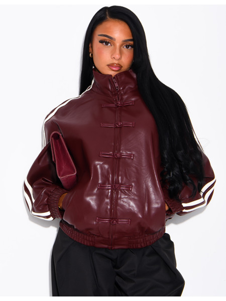 Faux leather jacket with Asian-style knotted buttons and straps