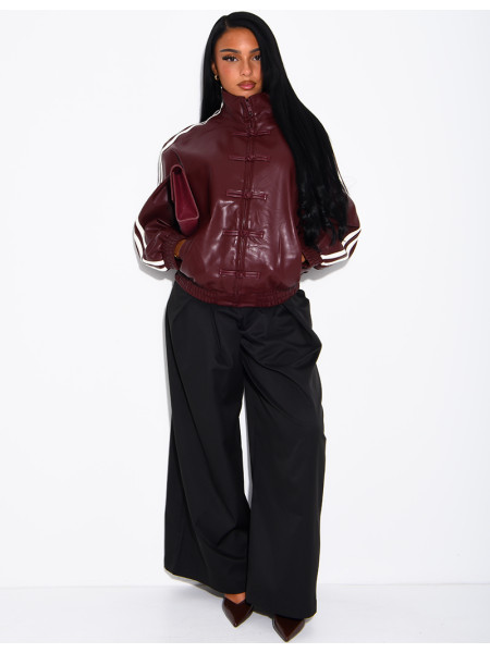 Faux leather jacket with Asian-style knotted buttons and straps