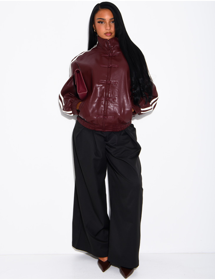 Faux leather jacket with Asian-style knotted buttons and straps