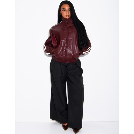 Faux leather jacket with Asian-style knotted buttons and straps