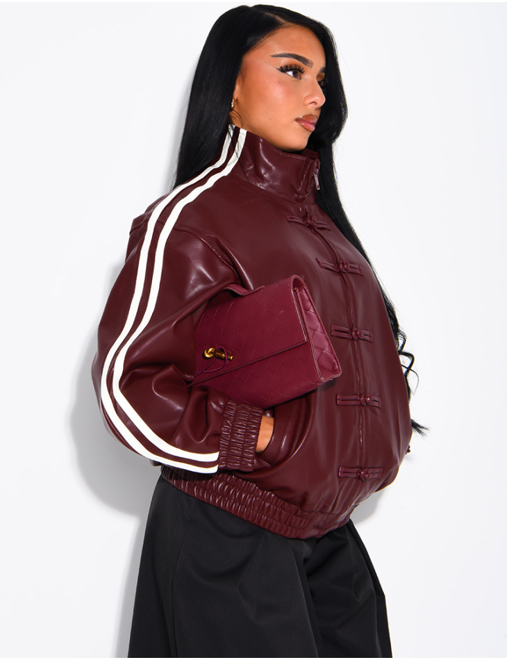 Faux leather jacket with Asian-style knotted buttons and straps