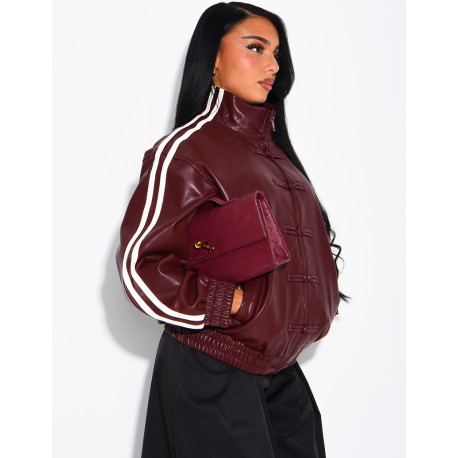 Faux leather jacket with Asian-style knotted buttons and straps
