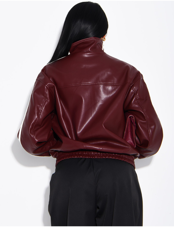 Faux leather jacket with Asian-style knotted buttons and straps