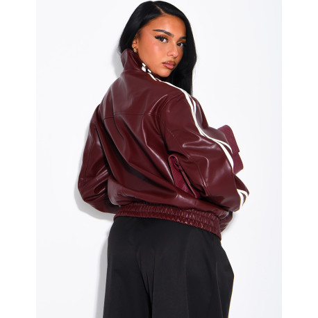 Faux leather jacket with Asian-style knotted buttons and straps