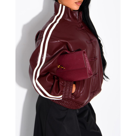 Faux leather jacket with Asian-style knotted buttons and straps