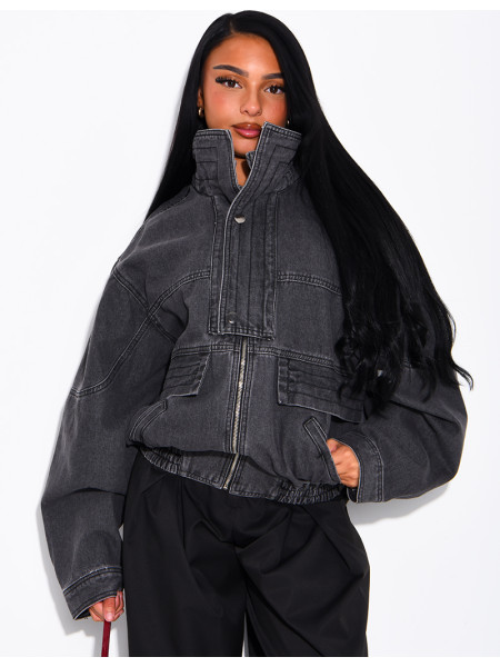 Oversize-Jeansjacke mit Stehkragen