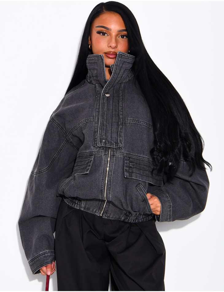 Oversize-Jeansjacke mit Stehkragen