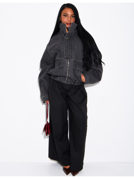Oversize-Jeansjacke mit Stehkragen