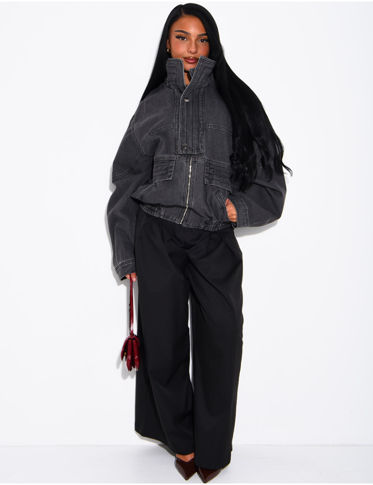 Oversize-Jeansjacke mit Stehkragen