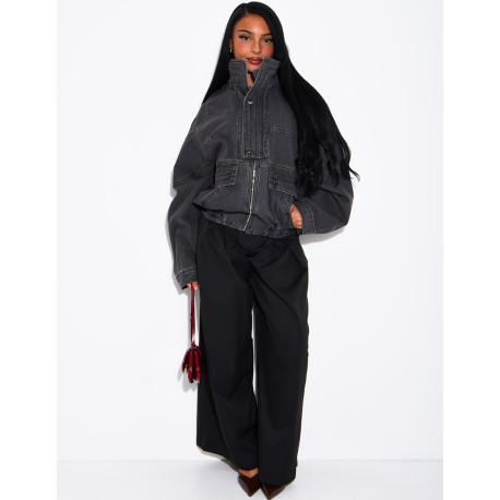Oversize-Jeansjacke mit Stehkragen