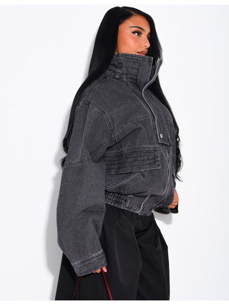 Oversize-Jeansjacke mit Stehkragen