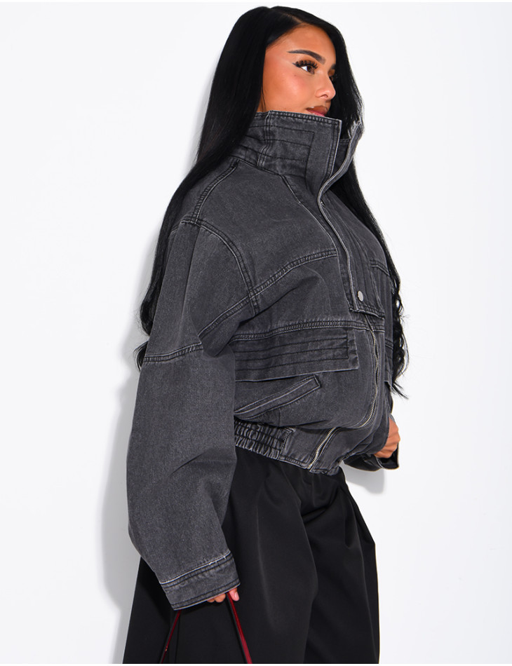 Oversize-Jeansjacke mit Stehkragen