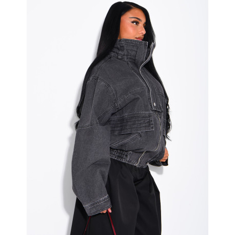Oversize-Jeansjacke mit Stehkragen