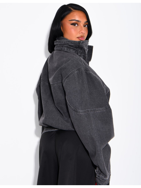 Oversize-Jeansjacke mit Stehkragen