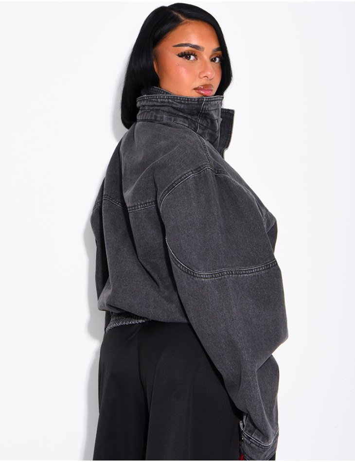Oversize-Jeansjacke mit Stehkragen