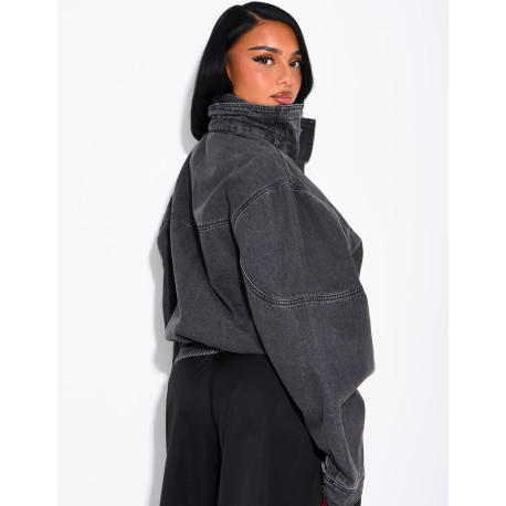 Oversize-Jeansjacke mit Stehkragen