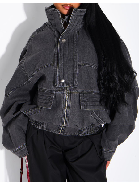 Oversize-Jeansjacke mit Stehkragen