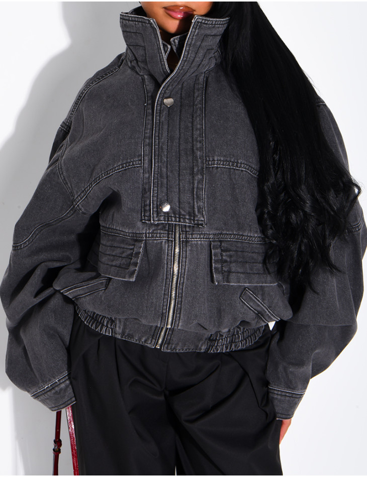 Oversize-Jeansjacke mit Stehkragen