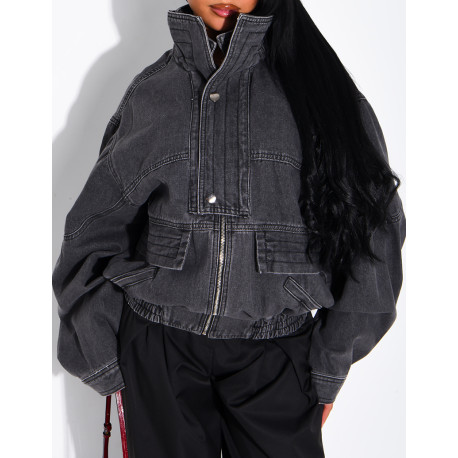 Oversize-Jeansjacke mit Stehkragen
