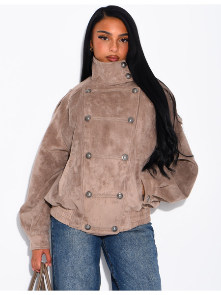 Jacke in Wildlederoptik mit asiatischer Knopfleiste