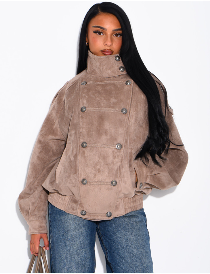 Jacke in Wildlederoptik mit asiatischer Knopfleiste