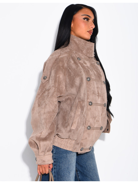 Jacke in Wildlederoptik mit asiatischer Knopfleiste