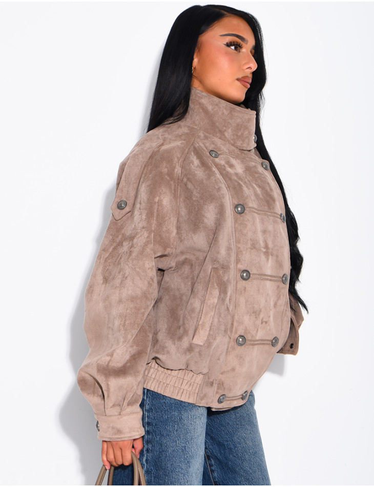 Jacke in Wildlederoptik mit asiatischer Knopfleiste