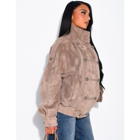 Jacke in Wildlederoptik mit asiatischer Knopfleiste