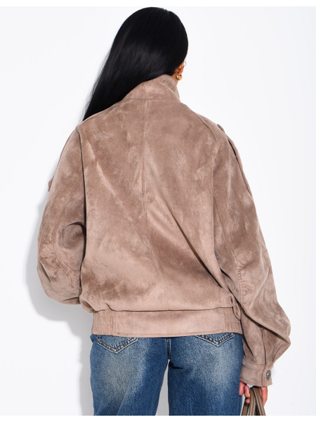 Jacke in Wildlederoptik mit asiatischer Knopfleiste