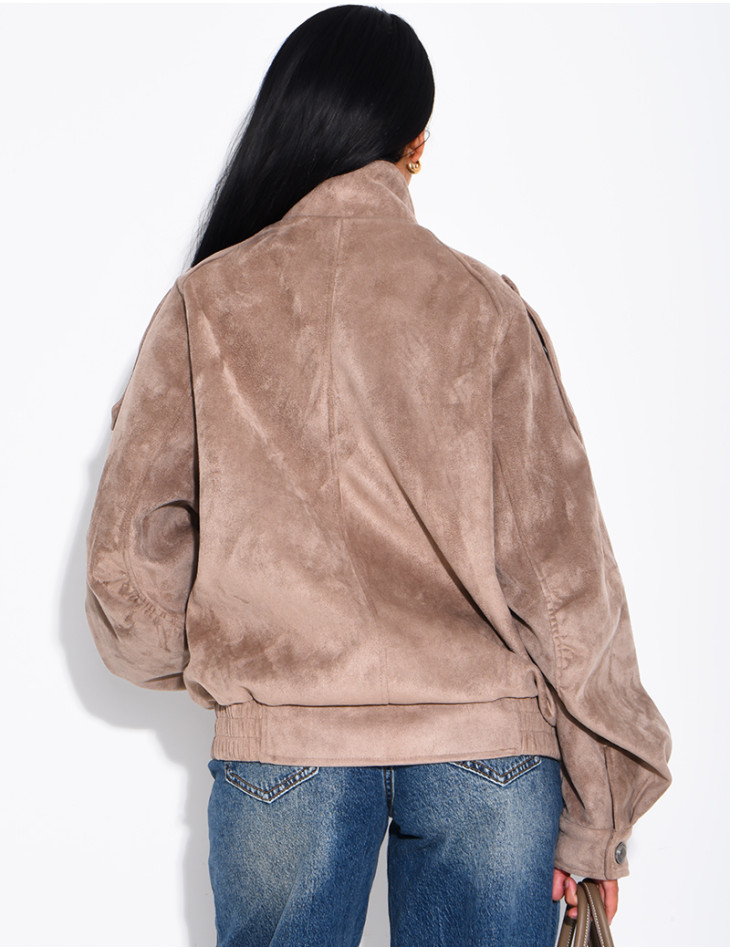 Jacke in Wildlederoptik mit asiatischer Knopfleiste