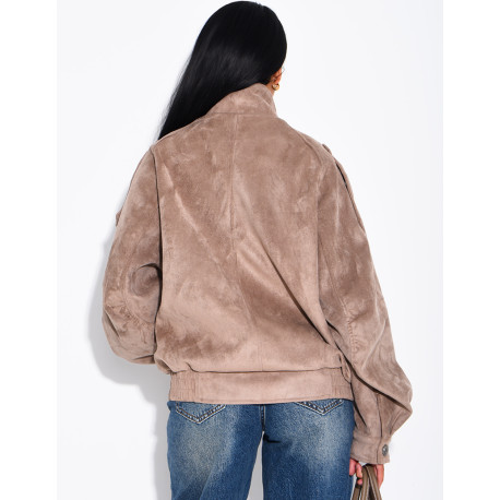 Jacke in Wildlederoptik mit asiatischer Knopfleiste