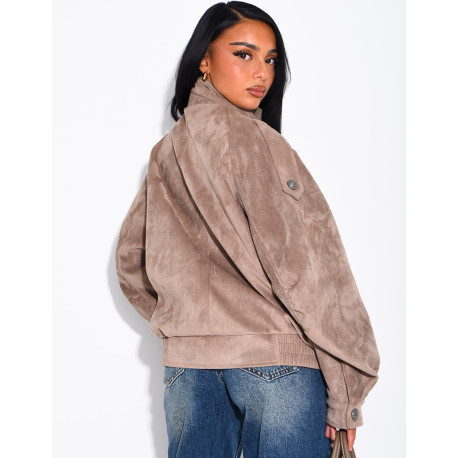 Jacke in Wildlederoptik mit asiatischer Knopfleiste