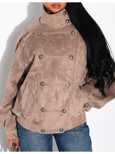 Jacke in Wildlederoptik mit asiatischer Knopfleiste