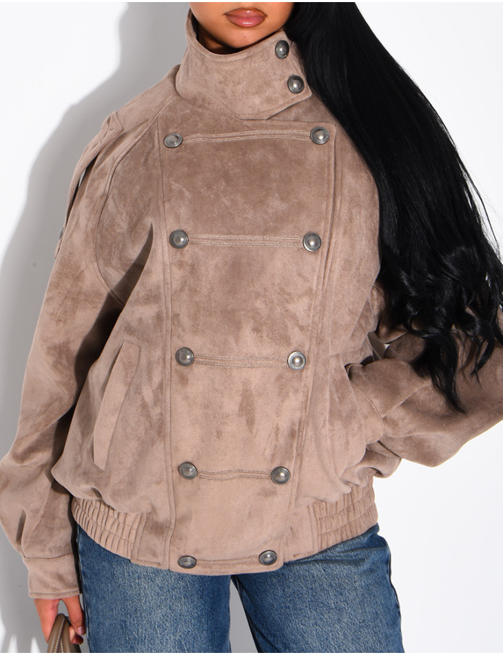 Jacke in Wildlederoptik mit asiatischer Knopfleiste