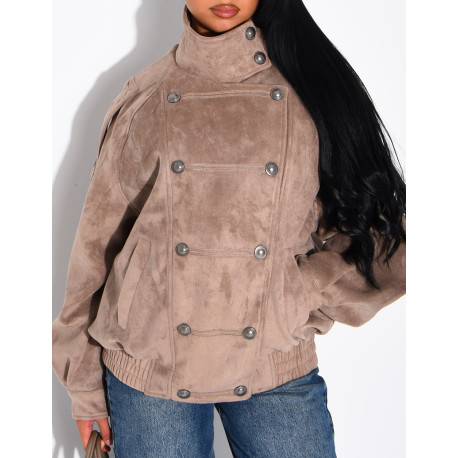 Jacke in Wildlederoptik mit asiatischer Knopfleiste
