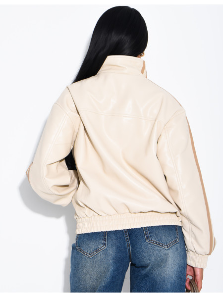 Kunstlederjacke mit geknoteten Knöpfen im asiatischen Stil und Bändern