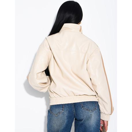 Kunstlederjacke mit geknoteten Knöpfen im asiatischen Stil und Bändern