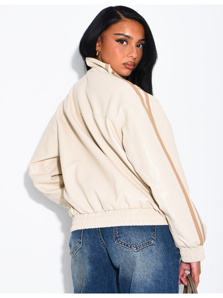 Kunstlederjacke mit geknoteten Knöpfen im asiatischen Stil und Bändern