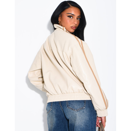 Kunstlederjacke mit geknoteten Knöpfen im asiatischen Stil und Bändern