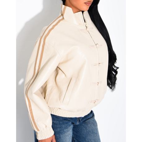 Kunstlederjacke mit geknoteten Knöpfen im asiatischen Stil und Bändern