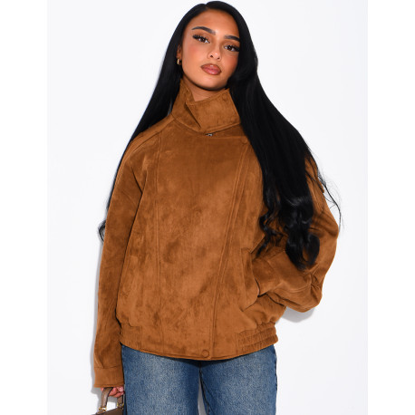 Oversize-Jacke mit Stehkragen aus Stoff in Wildlederoptik