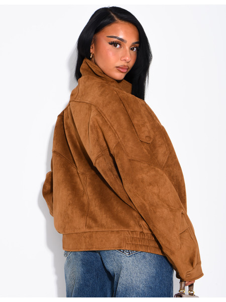 Oversize-Jacke mit Stehkragen aus Stoff in Wildlederoptik