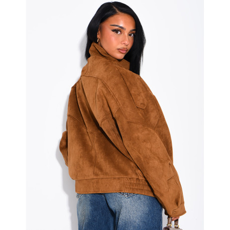 Oversize-Jacke mit Stehkragen aus Stoff in Wildlederoptik